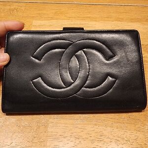 Chanel Black Quilted CC Logo Leather Clutch Wallet